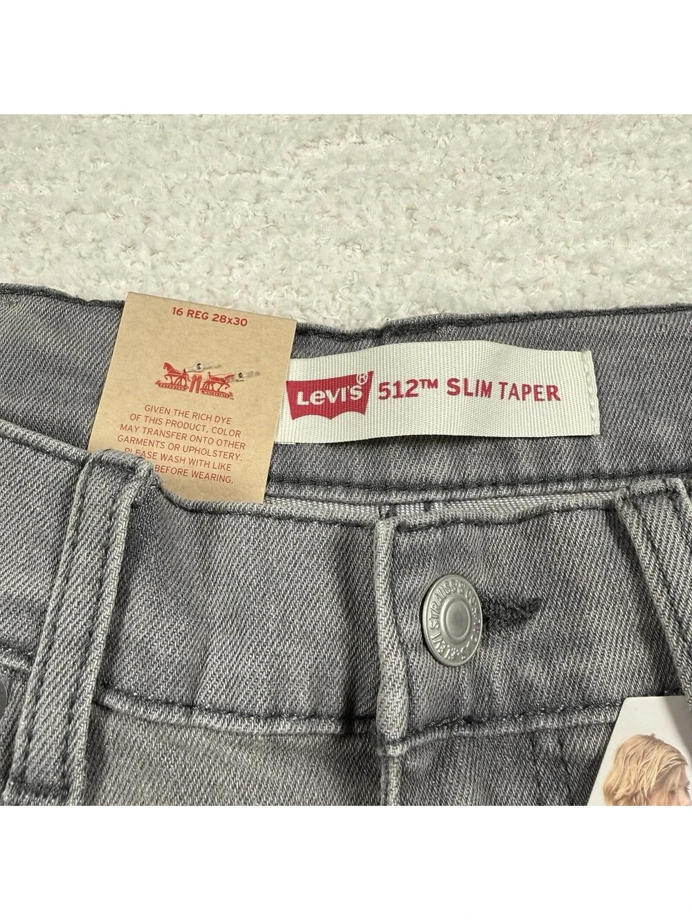 Levi’s 512 Slim Taper Jeans Boys 16 Reg 28x30 Gray Stretch NWT